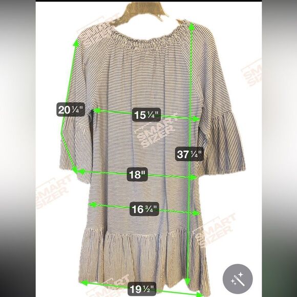 Madison Mathews Sz L Blue White Cotton Front Tie Relaxed Peplum Dress - Picture 8 of 8